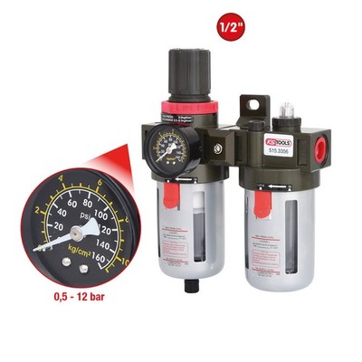 KS TOOLS 1/2'' Druckluft-Wartungseinheit, 0, 5-12bar, Nebelöler und Manometer