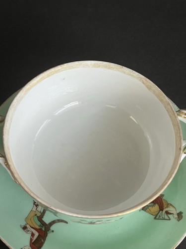 Vintage Covered Bouillon Soup Bowl Neoclassical Mint Green & Gold C.1920s - Picture 7 of 13