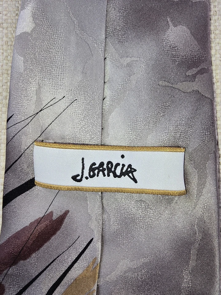 Corbata J. Garcia 100% Seda - Diseño “Acuarela Abstracta” - Gris, Dorado y Borgoña Foto 2 de 4