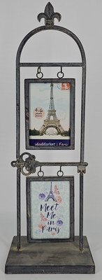  TALL 23'' ideaMarket Paris Standing Double Photo Frame Metal Fleur-de-lis Key