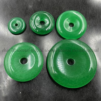 Vintage Natural Imperial Green Jade Gemstone Circle Donut Pendant Lucky Amulet