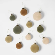 Set of 11 Velvet Christmas Ornaments Green/Neutral/Cream - Threshold designed