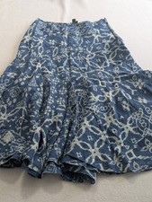 Vintage Ralph Lauren 100 Linen Printed Midi Skirt Size 6 Navy  Light Blue