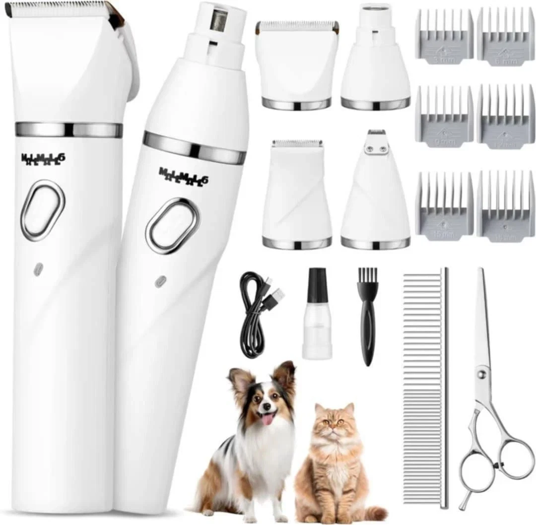 Rechargeable Pet Grooming Kit 4-in-1 Clippers and Trimmer – White