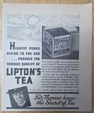Vintage 1937 Ad - Lipton Tea - Highest Peaks...Produce The Famous Quality Of Tea