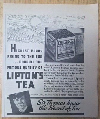Vintage 1937 Ad - Lipton Tea - Highest Peaks...Produce The Famous Quality Of Tea