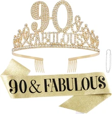 90th Birthday Decorations for Women90th Birthday Sash90th Birthday Crowns for...