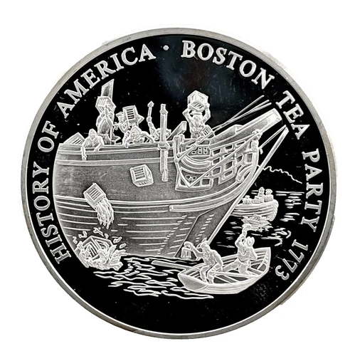 History Of America Boston Tea Party 1773 & Eagle .999 Silver Proof Coin 20 Grams
