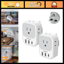 Travel UK Plug Adapter 2 Pack, Type G with 4 Outlets  3 USB Chargers, USA to UK