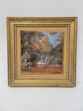Vintage Old Mill Water Wheel River Painting On Tile
