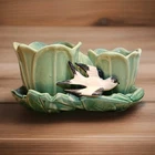 McCoy Double Tulip Planter Green White n Black Swallow Bird Vintage 1949
