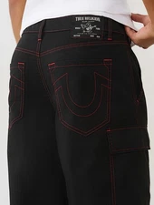 True Religion Balloon Cargo Pants SZ Men's 34 Jet Black Red Stitching NWT 700756