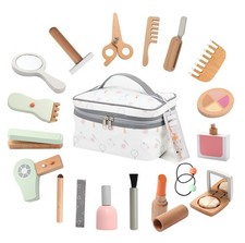Wooden Kids Makeup Toy Set, Girls Pretend Cosmetic Bag Toys, Play House Beaut...