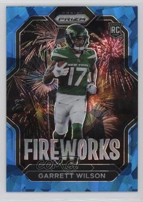 2022 Panini Prizm Fireworks Blue Ice 41/99 Garrett Wilson #F-21 Rookie RC e0v