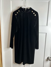 Talbots Women’s Size 12 Knee Length Velvet Dress Gold Buttons Black 1623
