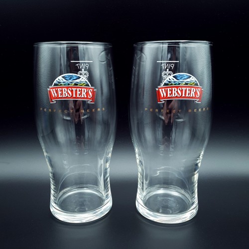 Webster's Pint Glasses Unused Set of 2 Pint 2043 Vintage Breweriana Beer Lager - Picture 1 of 8