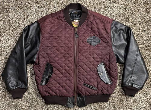 Harley Davidson Leder Motorrad Jacke gesteppt schwarz weinrot Biker Größe M - Bild 2 von 21