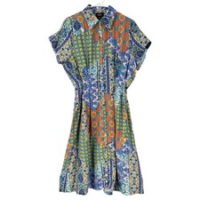 GiGiO Womens Blue Orange Geometric Mosaic Button Front Shirt Dress Size Small