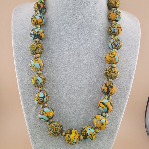 Stunning Vintage Millefiori Venetian Style Chevron Glass Beads Necklace - Picture 5 of 13