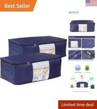 Elegant Navy Blue Zippered Storage Bags - 2 Pack, Ideal for Bedding & Quilts