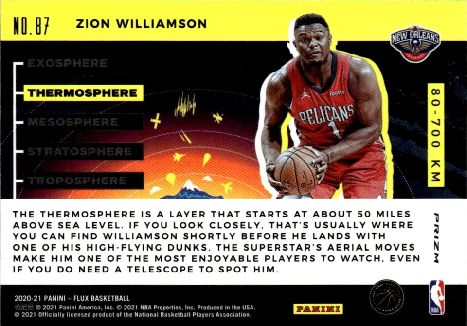 2020-21 Panini Flux #87 Zion Williamson Thermosphere - Image 2 of 2