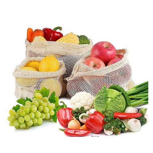 Baumwollbeutel 6er-Set - Obst & Gemüse Netzbeutel, 3 Größen Mit Kordelzug, 100% Baumwolle