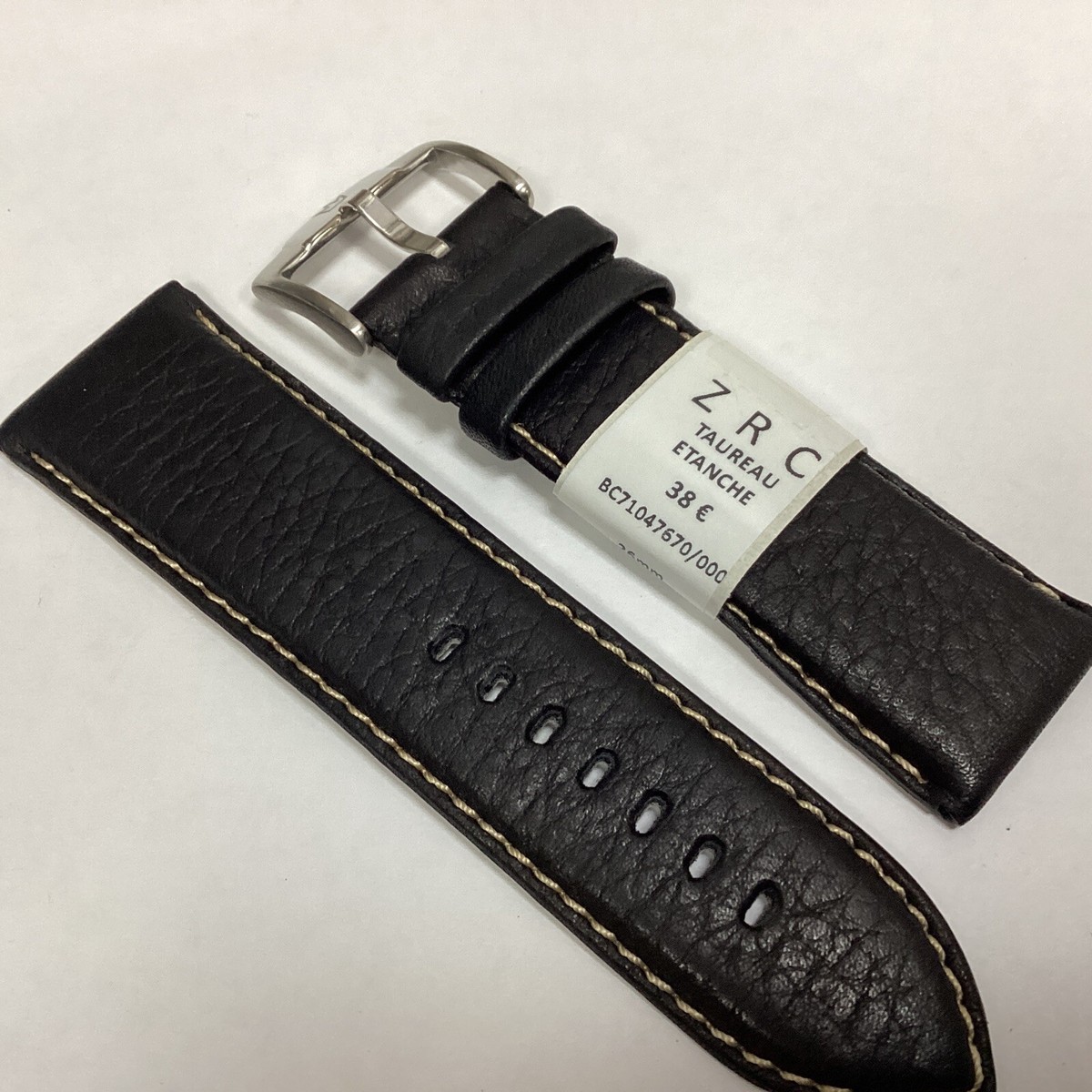 Bracelet De Montre ZRC En Cuir Veau Fait Main, étanche, Noir - Largeur 26mm - Neuf Avec étiquettes
