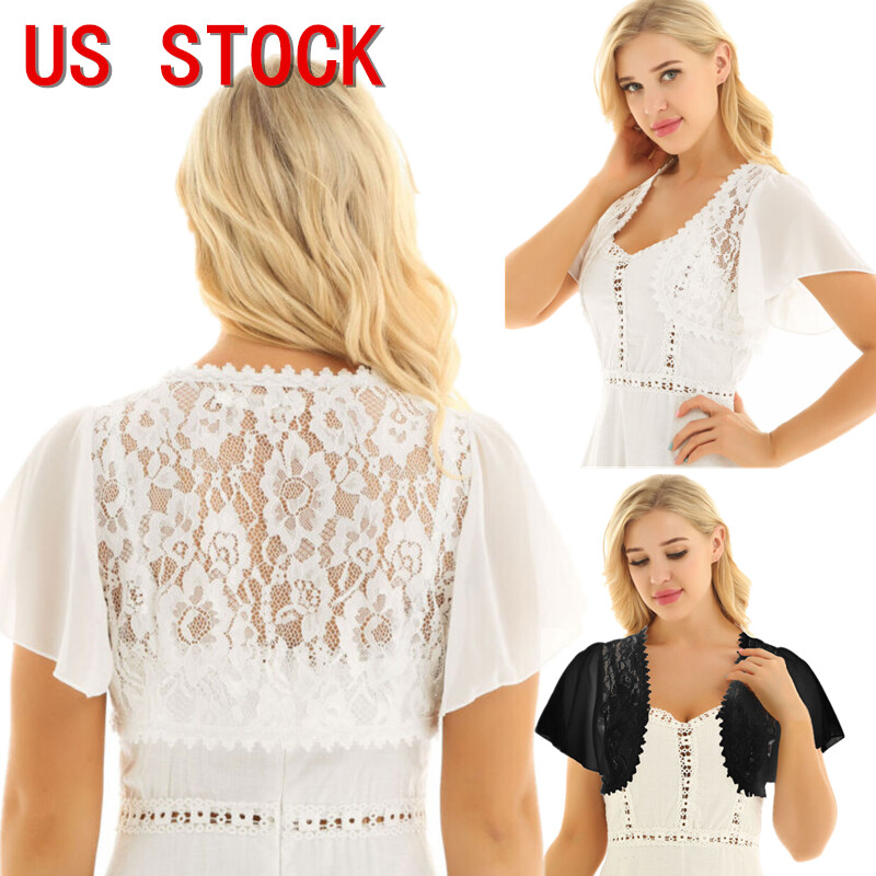 トップス vintage lace bolero Women's Half Sleeve Shrug Floral Lace Bolero Tops Open Front