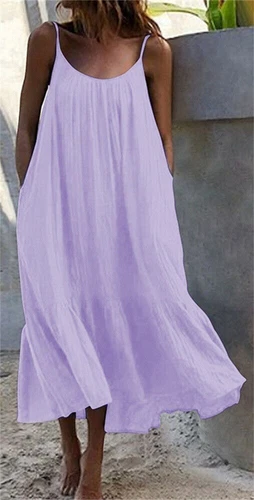 Damen Träger langes Kleid Sommer Strand locker locker locker langes Shirtkleid - - Bild 15 von 30