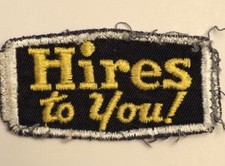 Ancien patch uniforme soda HIRES ROOT BEER vous loue 3" bleu foncé