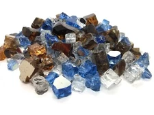 Tropic Blue, Amber, Clear 1/2" Premium Reflective Fire Glass Fireplace Fire Pit