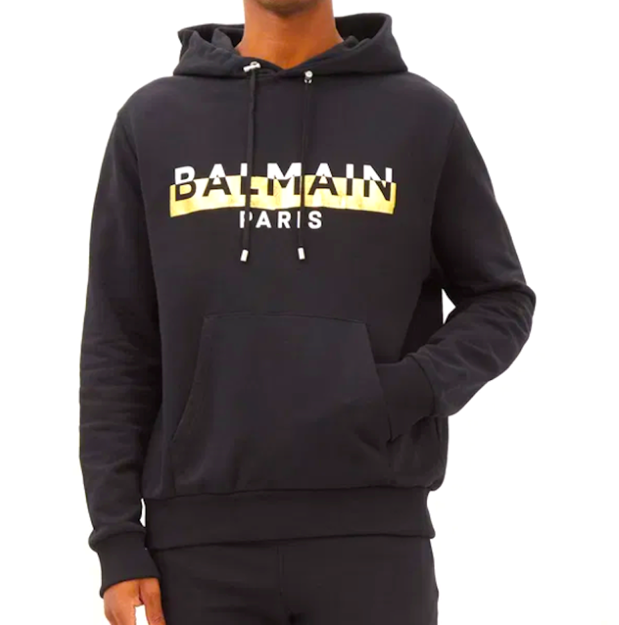 Balmain Foil Tape Logo Hoodie Sweatshirt Large UK