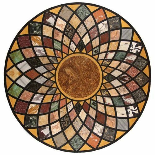 48-inch Marble Center Table Top with Pietra Dura Multi-Stone Inlay Handicraft for Elegant Room Decor