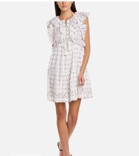 Sea NY Colette A-Line Dress White Ruffled Embroidered Size 6