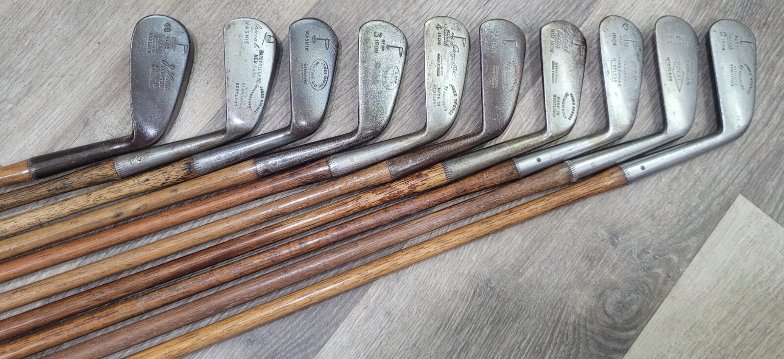 10 Antique Vintage Robert James Spence Hickory Wood Shaft Golf