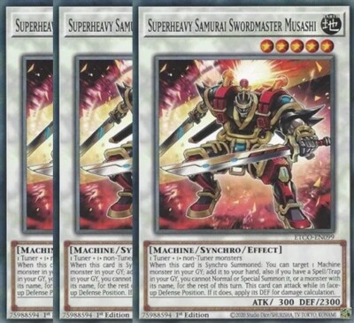 Yugioh - Superheavy Samurai Swordmaster Musashi x 3 - 1st Edition NM - Free Holo