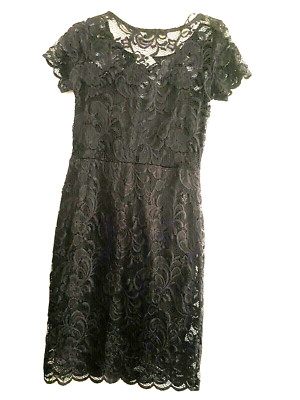 NEW Ambiance Junior Size Large Short Sleeve Spandex Black Dress Lace 
