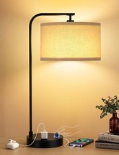Tall Table Lamp with USB Port and Outlet, Dimmable Nightstand Bedside Lamps w...