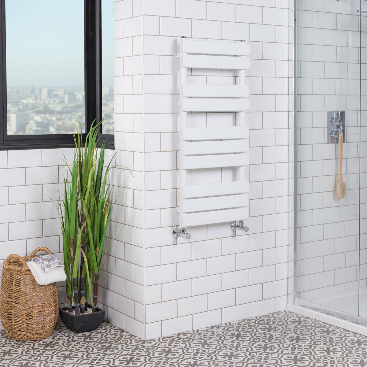 Designer Bathroom Flat Panel Heated Towel Rail Radiator 1000 x 450 mm  White