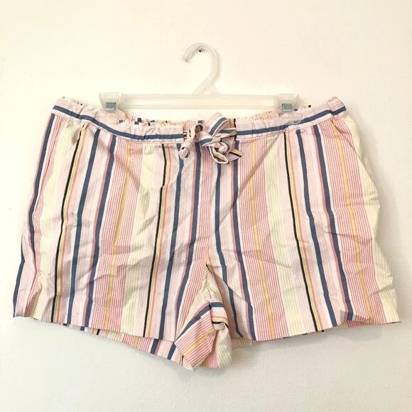 ANN TAYLOR LOFT Striped Tie Waist Shorts Pink White Blue 100