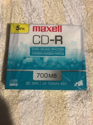 SEALED! MAXELL 5 pack Blank Audio Data Recordable CD-R MUSIC 80min 700MB Maxdata
