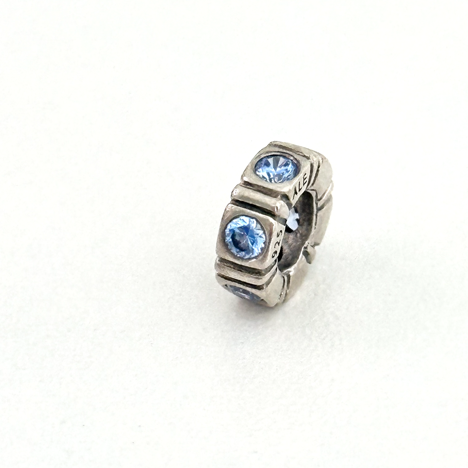 Pandora Retired 925 Sterling Silver Blue CZ Trinity Spacer Bead Charm