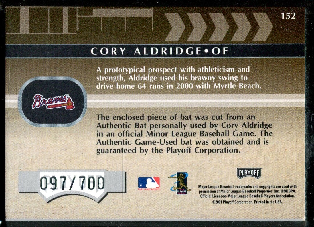 2001 Absolute Playoff Mem Cory Aldridge #152 /700Rookie Premier