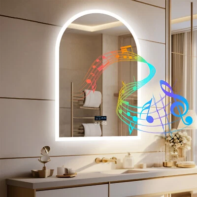 Gewölbter Bluetooth Badspiegel mit Beleuchtung Bluetooth Rahmenloser Wandspiegel - Bild 1 von 4