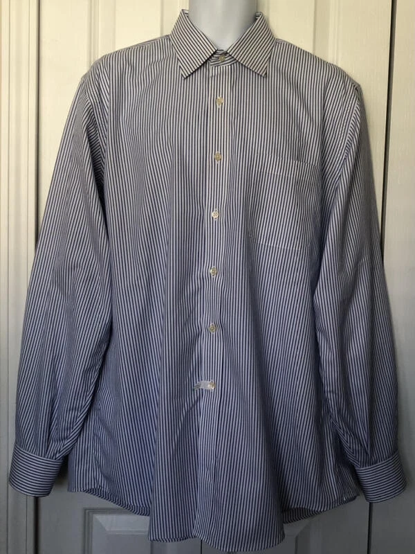 KIRKLAND USADO EN EXCELENTE ESTADO Azul Marino y Blanco Rayas Algodón Sin Hierro 161/2 35 Foto 4 de 4