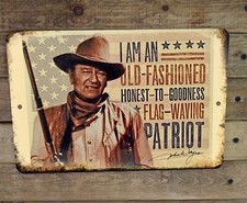 Cartel de metal John Wayne antiguo, bandera ondeando patriota 12"x8" arte