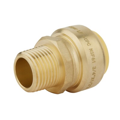 EFIELD  3/4''Push Fit x  1/2''MNPT Male Thread Adapter With Clip, Lead Free Brass