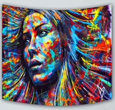 Großer Wandteppich Wandbehang bunt mit Mädchengesicht im Tye Dye Muster