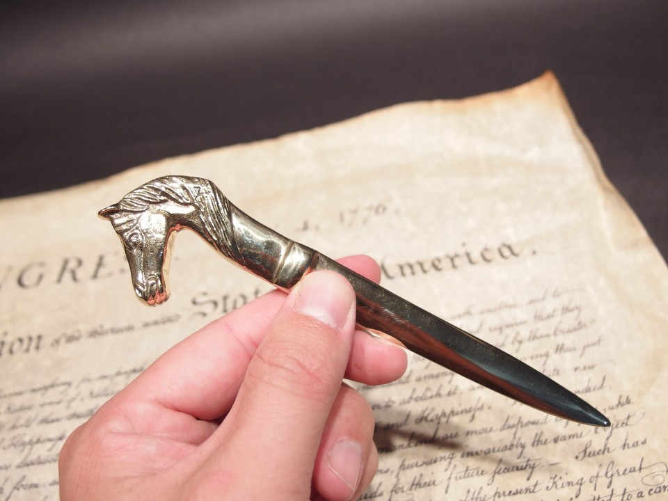 Vintage Antique Style Brass Horse letter opener Equestrian Desk