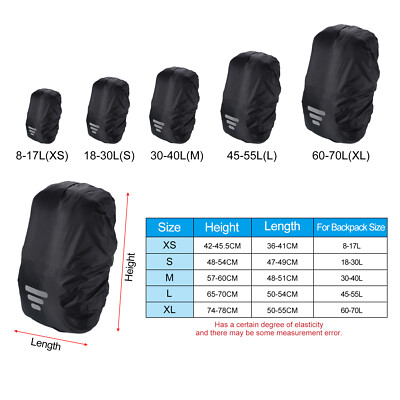 30-40L Waterproof Backpack Rain Cover Non-Slip Backpack Cover M Black | eBay